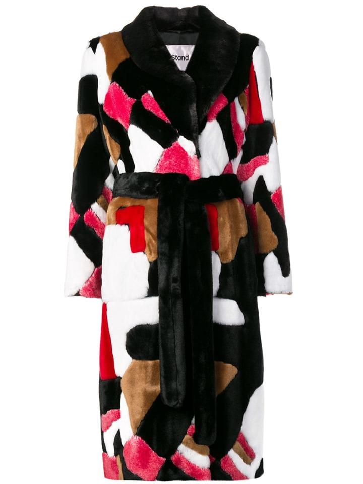 Stand Belted Mid-length Coat - Black