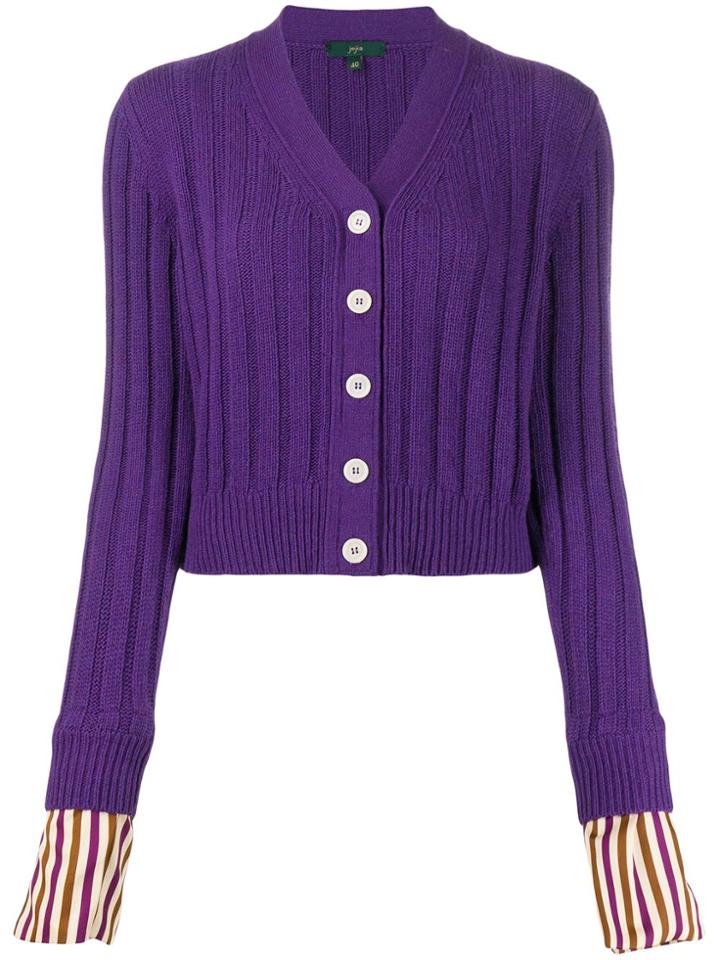 Jejia Striped Cuff Cardigan - Purple