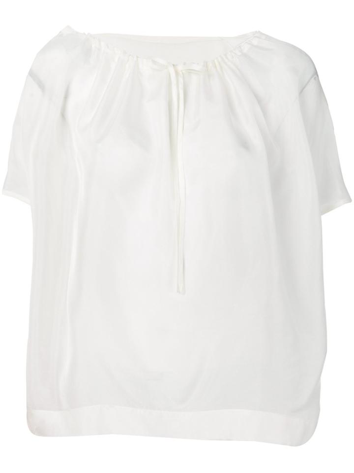 Knott Drawstring Neck Blouse - White