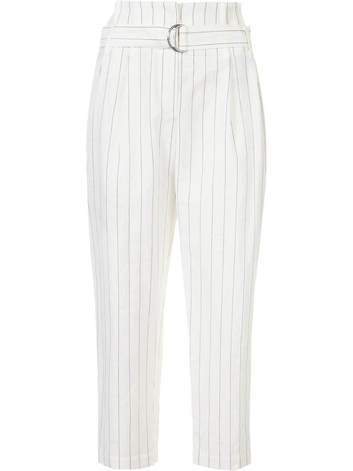 Brunello Cucinelli Pinstripe Cropped Pants, Women's, Size: 46, White, Linen/flax/wool