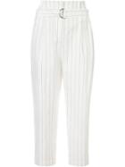 Brunello Cucinelli Pinstripe Cropped Pants, Women's, Size: 46, White, Linen/flax/wool