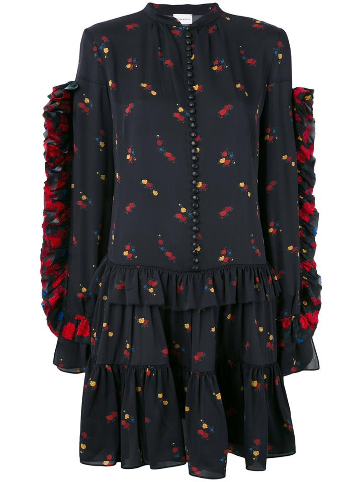 Magda Butrym - Ruffled Buttoned Floral Dress - Women - Silk - 34, Black, Silk