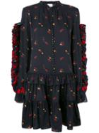Magda Butrym - Ruffled Buttoned Floral Dress - Women - Silk - 34, Black, Silk
