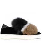 Santoni Striped Fur Slippers - Black