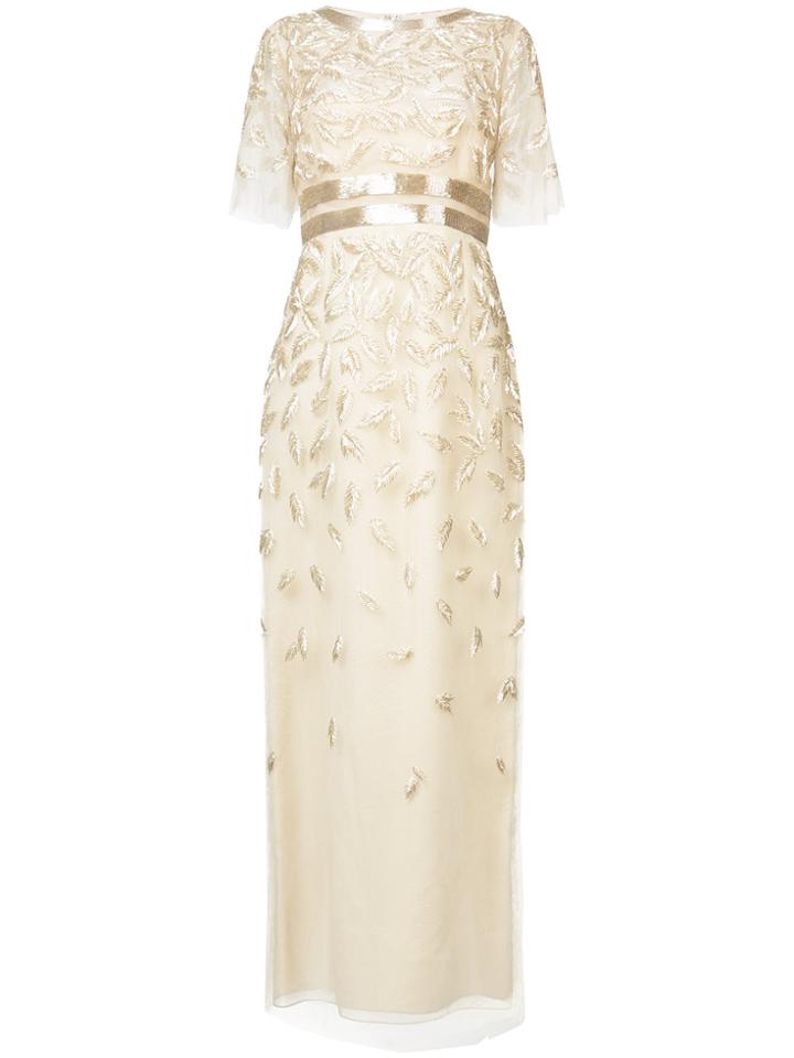 Oscar De La Renta Bead-embroidered Column Gown - Metallic