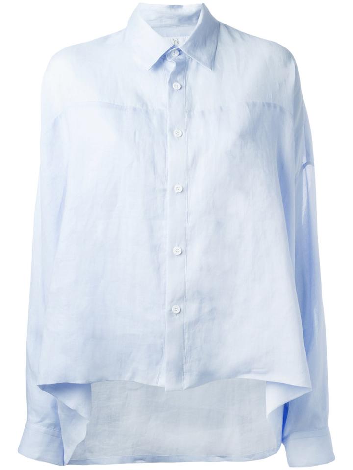 Y's - Cape Effect Shirt - Women - Linen/flax - 2, Blue, Linen/flax