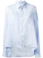 Y's - Cape Effect Shirt - Women - Linen/flax - 2, Blue, Linen/flax