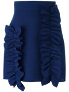 Msgm Ruffled Detail Short Skirt, Women's, Size: 38, Blue, Polyester/spandex/elastane/viscose