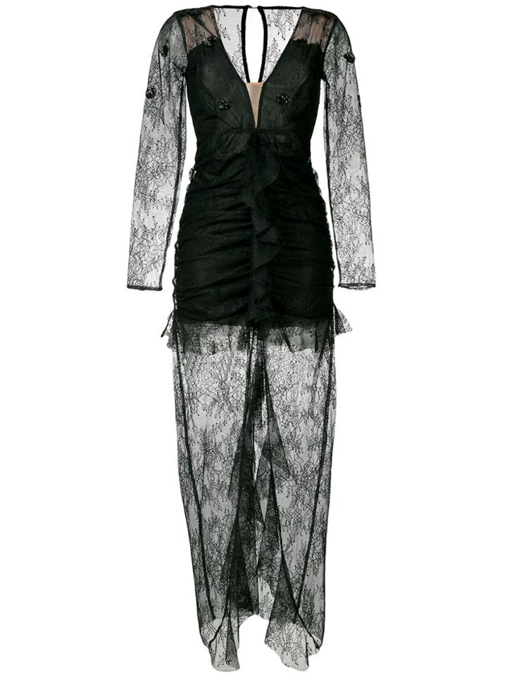 For Love And Lemons Ruched Lace Dress - Black