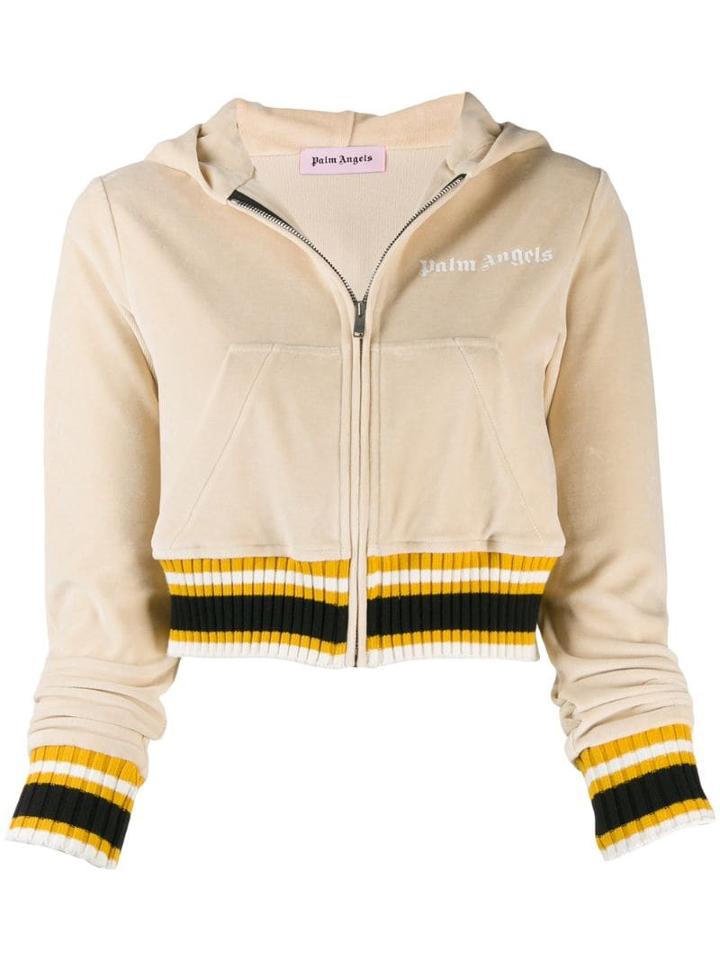 Palm Angels Cropped Logo Print Hoodie - Neutrals