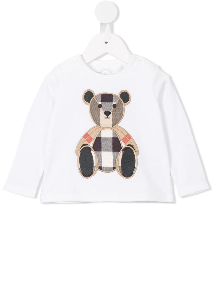 Burberry Kids Check Teddy Bear T-shirt, Toddler Boy's, Size: 18 Mth, White