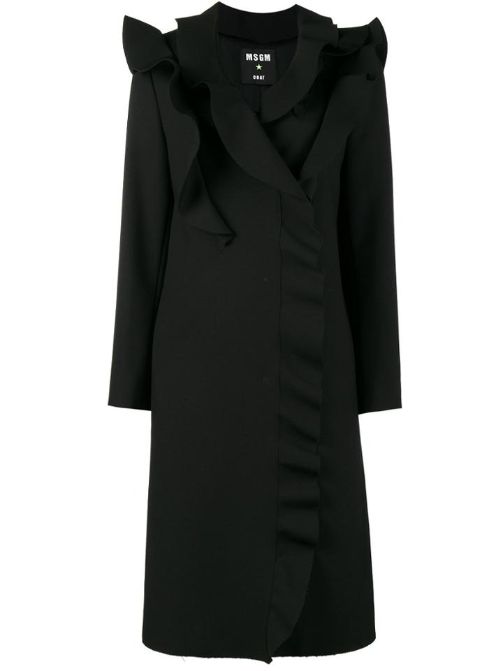 Msgm Ruffled Double-breasted Coat - Black