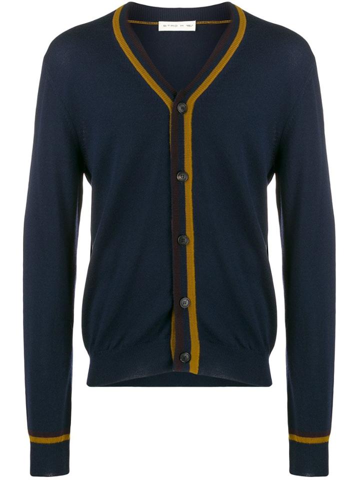 Etro Logo Trim Cardigan - Blue