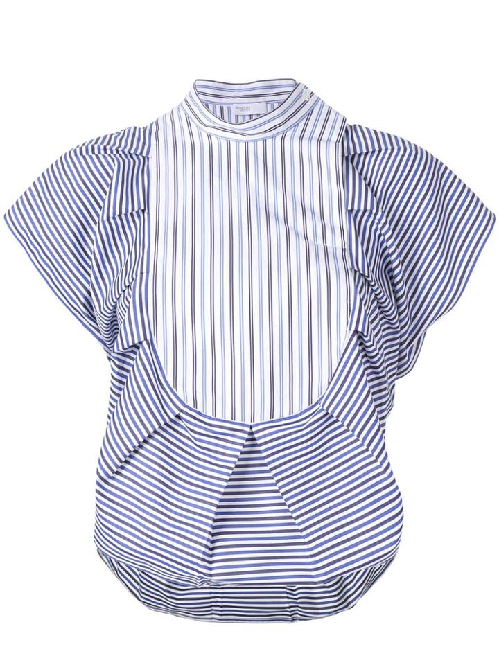 Rosetta Getty Striped Bib Ruffle Shirt - Blue
