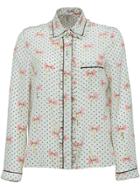 Miu Miu Crêpe De Chine Bow Print Shirt - White