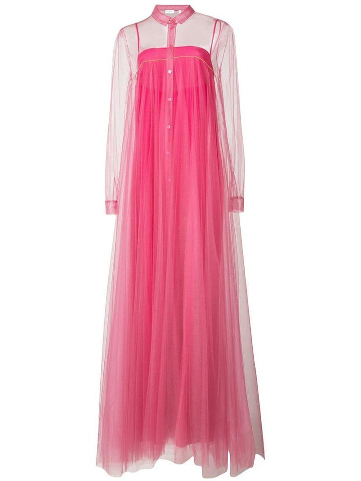 Vionnet Long Pleated Sheer Dress - Pink