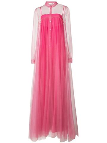 Vionnet Long Pleated Sheer Dress - Pink