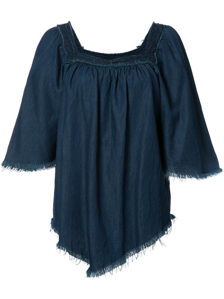 Nsf Fringed Denim Blouse, Size: Xs, Blue, Cotton