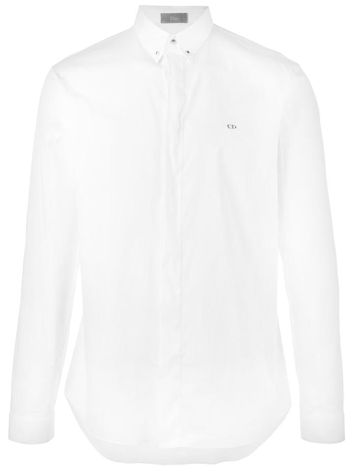 Dior Homme Logo Plaque Shirt, Men's, Size: 42, White, Cotton/polyamide/spandex/elastane