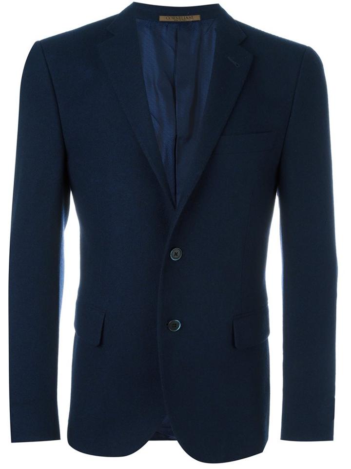 Corneliani Notched Lapel Blazer, Men's, Size: 56, Blue, Cupro/virgin Wool