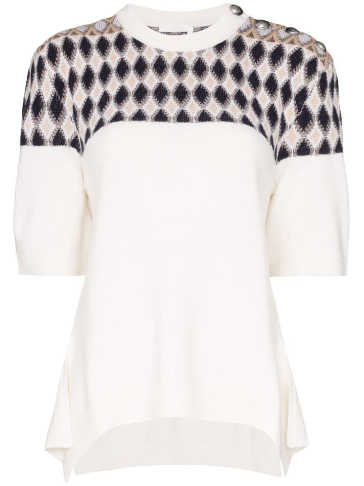 Chloé Argyle Panel Knit Jumper - White