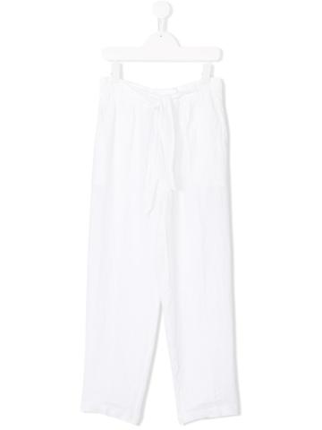 European Culture Kids Drawstring Straight Trousers - White