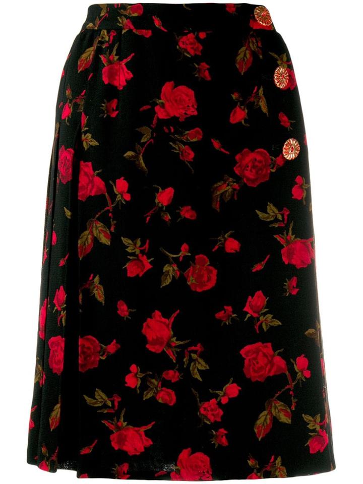 Yves Saint Laurent Pre-owned 1980's Roses Print Wrap Skirt - Black