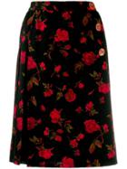 Yves Saint Laurent Pre-owned 1980's Roses Print Wrap Skirt - Black