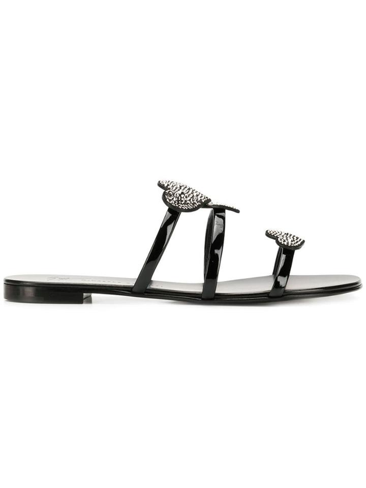 Giuseppe Zanotti Heart Strap Slides - Black