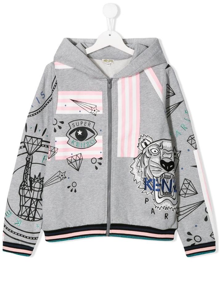 Kenzo Kids Teen Super Kenzo Zip-up Hoodie - Grey