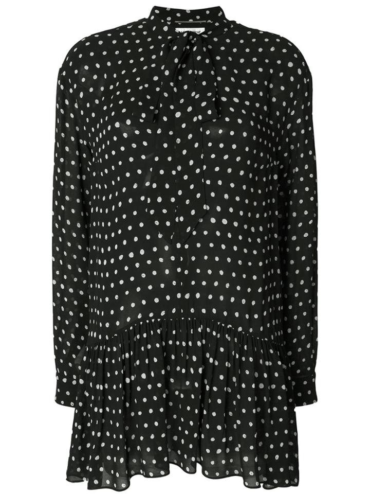 Saint Laurent Polka Dot Tie Neck Dress - Black
