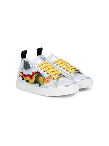 Am66 Teen Dragon Embroidered Sneakers - Metallic