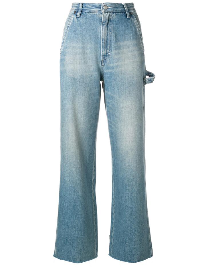 Mm6 Maison Margiela Stonewashed Belted Wide Leg Jeans - Blue
