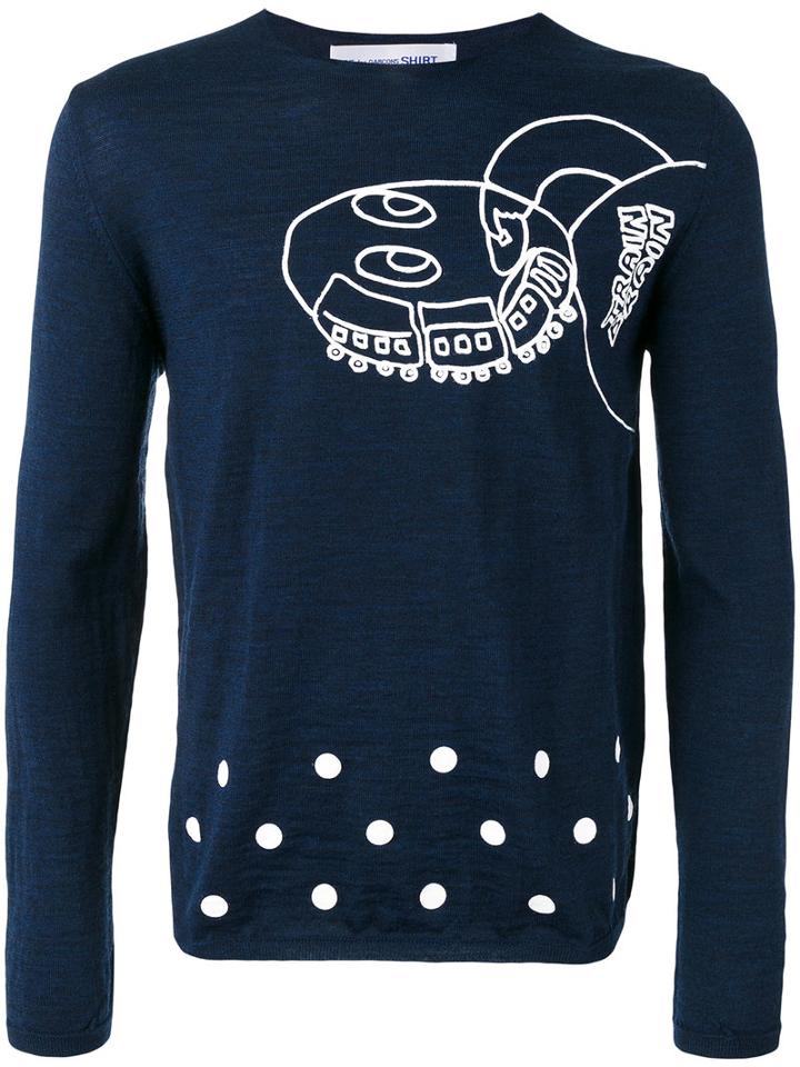 Comme Des Garçons Shirt Abstract Print Jumper, Men's, Size: Medium, Blue, Wool