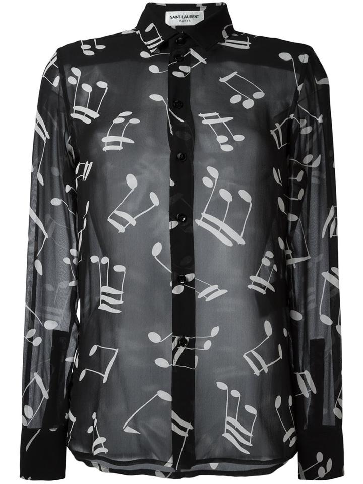 Saint Laurent Music Note Printed Shirt, Women's, Size: 38, Black, Silk