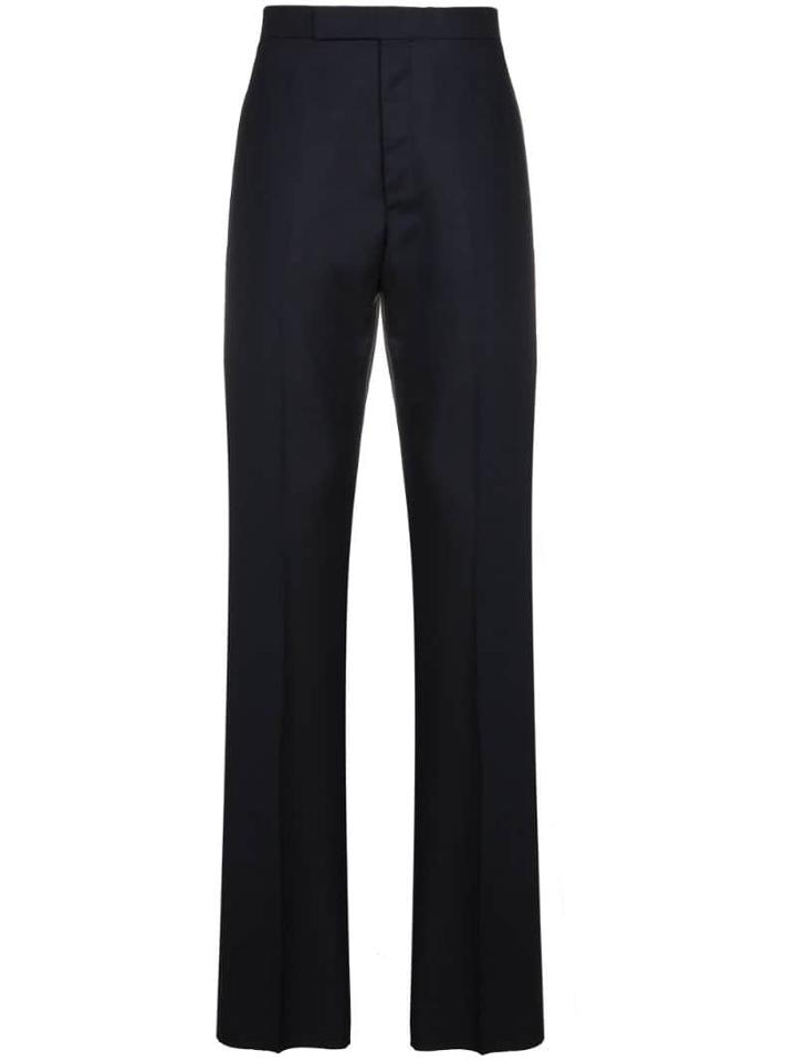 Thom Browne Navy Silk And Wool Tailored Trousers - Blue