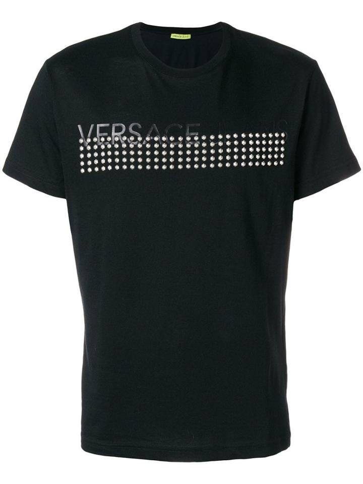Versace Jeans Logo Printed Stud Trimmed T-shirt - Black