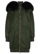 Mr & Mrs Italy Long Bomber With Fur Trim Collar - Green