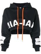 Mia-iam Cropped Logo Print Hoodie - Black