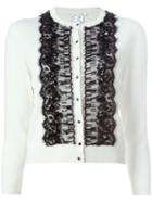 Oscar De La Renta Embellished Lace Panel Cardigan, Women's, Size: Xl, White, Silk/nylon/viscose/virgin Wool