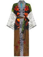 Rianna + Nina Multi Bead Clock Print Silk Kimono Robe - Unavailable