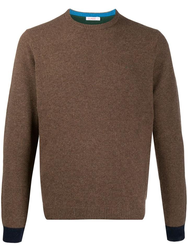 Sun 68 Contrast Knit Jumper - Brown