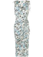 Veronica Beard Sleeveless Ruched Floral Dress - Blue