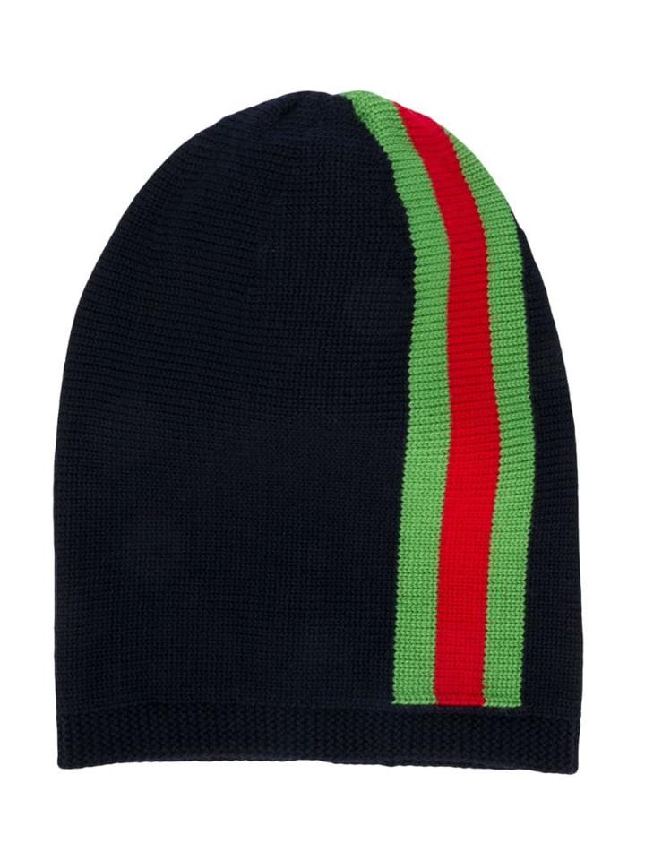 Gucci Kids Teen Striped Beanie Hat - Blue