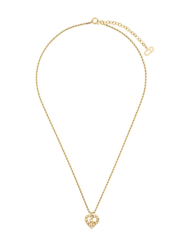 Christian Dior Pre-owned Rhinestone Heart Logo Necklace - Gold