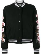 Off-white Floral Embroidered Varsity Jacket - Black