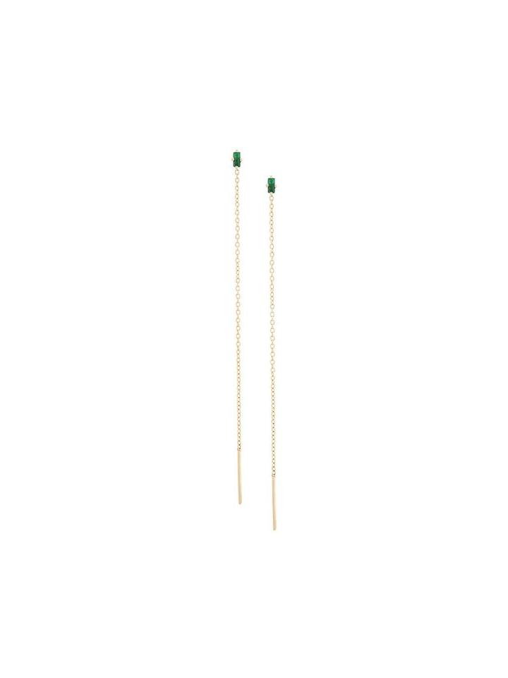 Lizzie Mandler Fine Jewelry 18kt Yellow Gold 'floating Thread' Emerald Earrings, Women's, Metallic