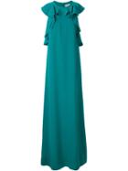 Lanvin Ruffled Sleeveless Gown, Women's, Size: 40, Blue, Viscose