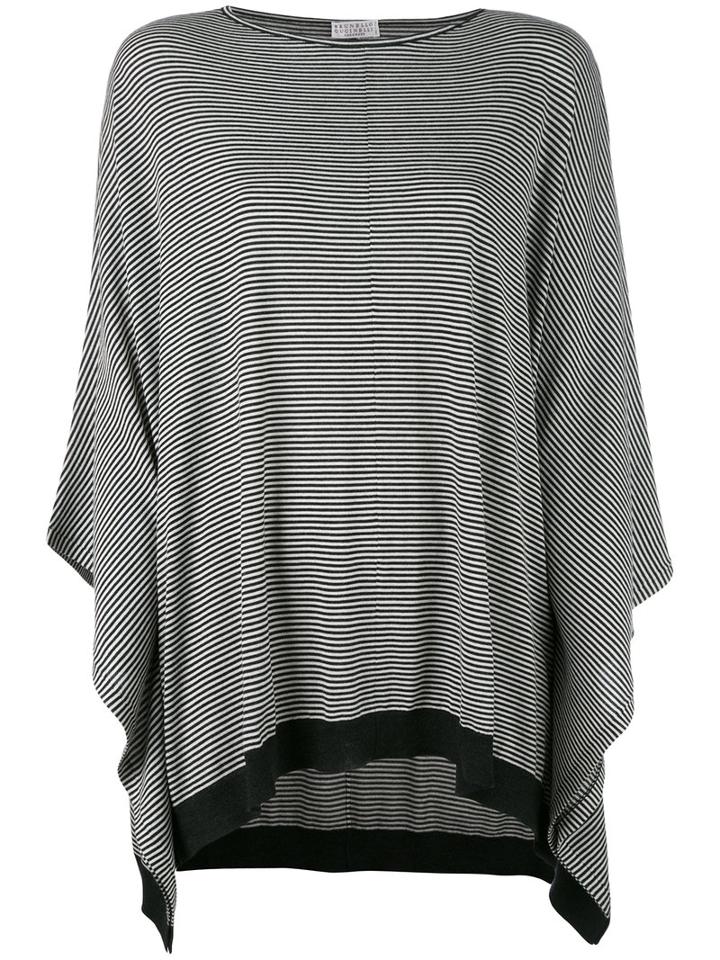 Striped Poncho Sweater - Women - Cashmere/wool - L, Black, Cashmere/wool, Brunello Cucinelli