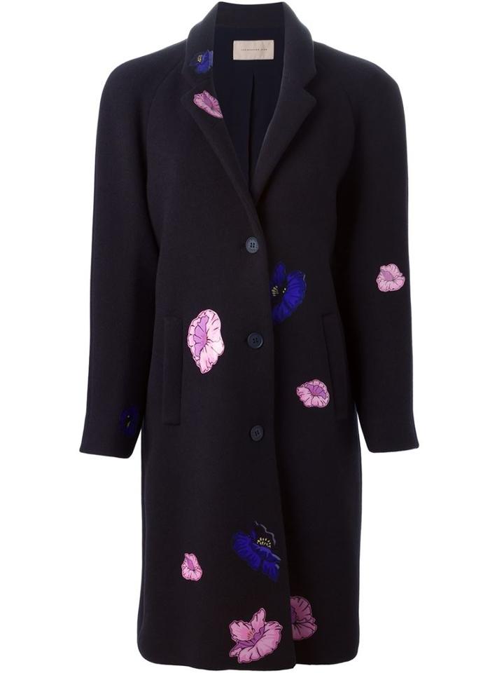 Christopher Kane Flower Sticker Evening Coat, Women's, Size: 12, Blue, Silk/spandex/elastane/wool